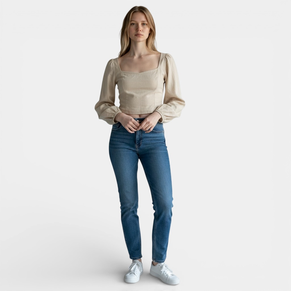 ARITZIA BABATON Blouse Women Size Small Beige Hadwyn Top Longsleeves Linen Blend